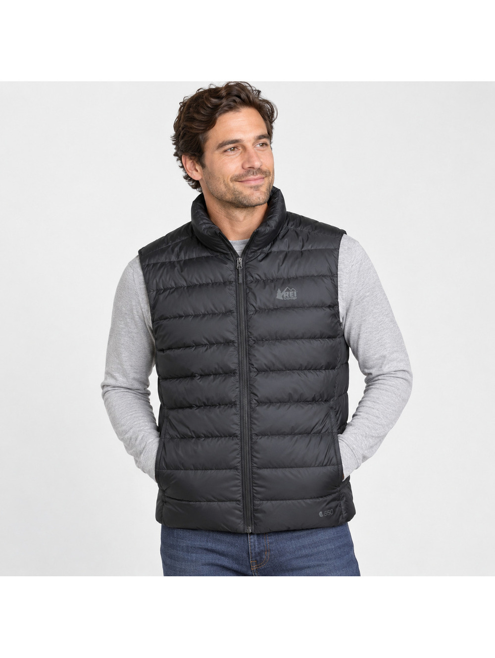 REI Co-op 650 Down Puffer Vest Men's Small Black Nylon Full Zip